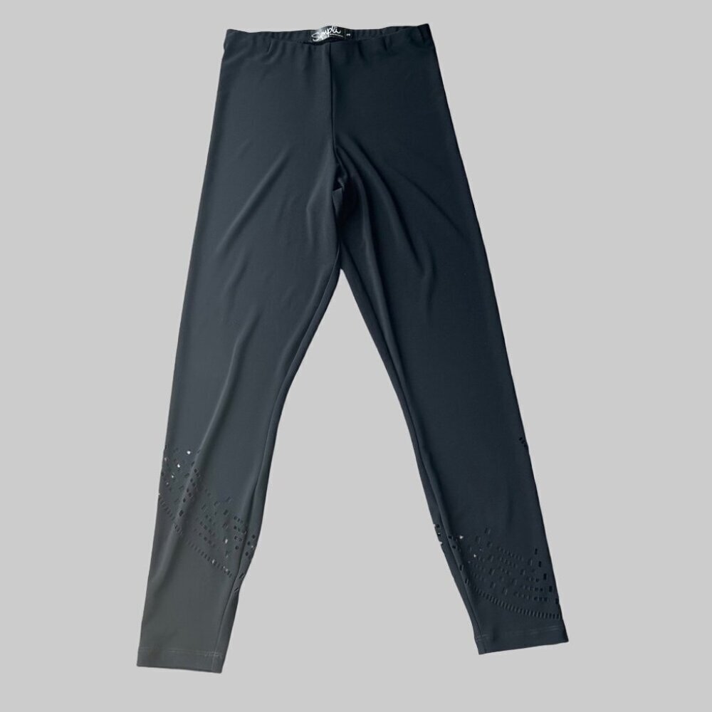 Sympli Black Lagenlook Pull up Laser Cut Cropped Leggings Made in Canada